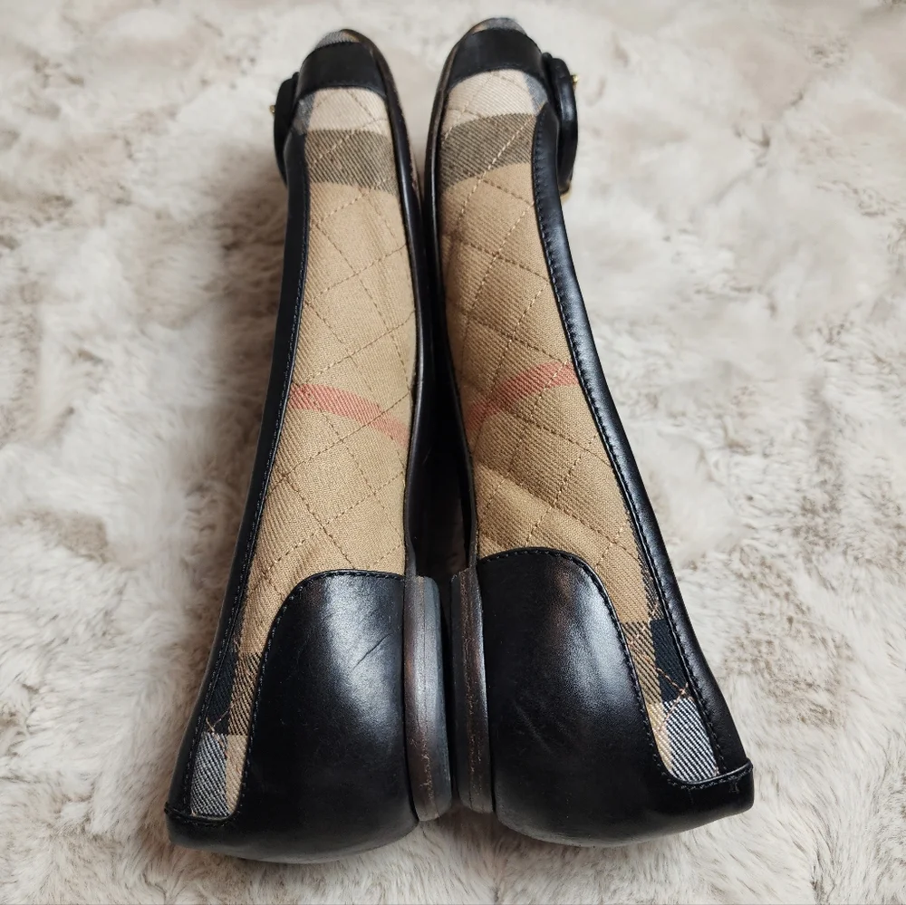 Burberry Beige Quilted Nova Check Canvas Leather Buckle Ballet Flats Shoes EU 39